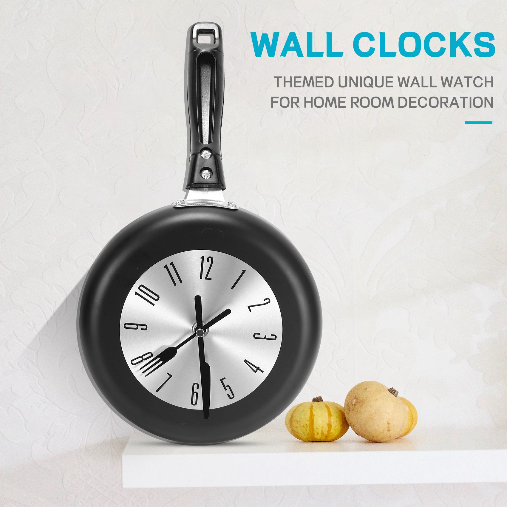 Home Decor Theme - ساعة حائط معدنية بتصميم مقلاة مقاس