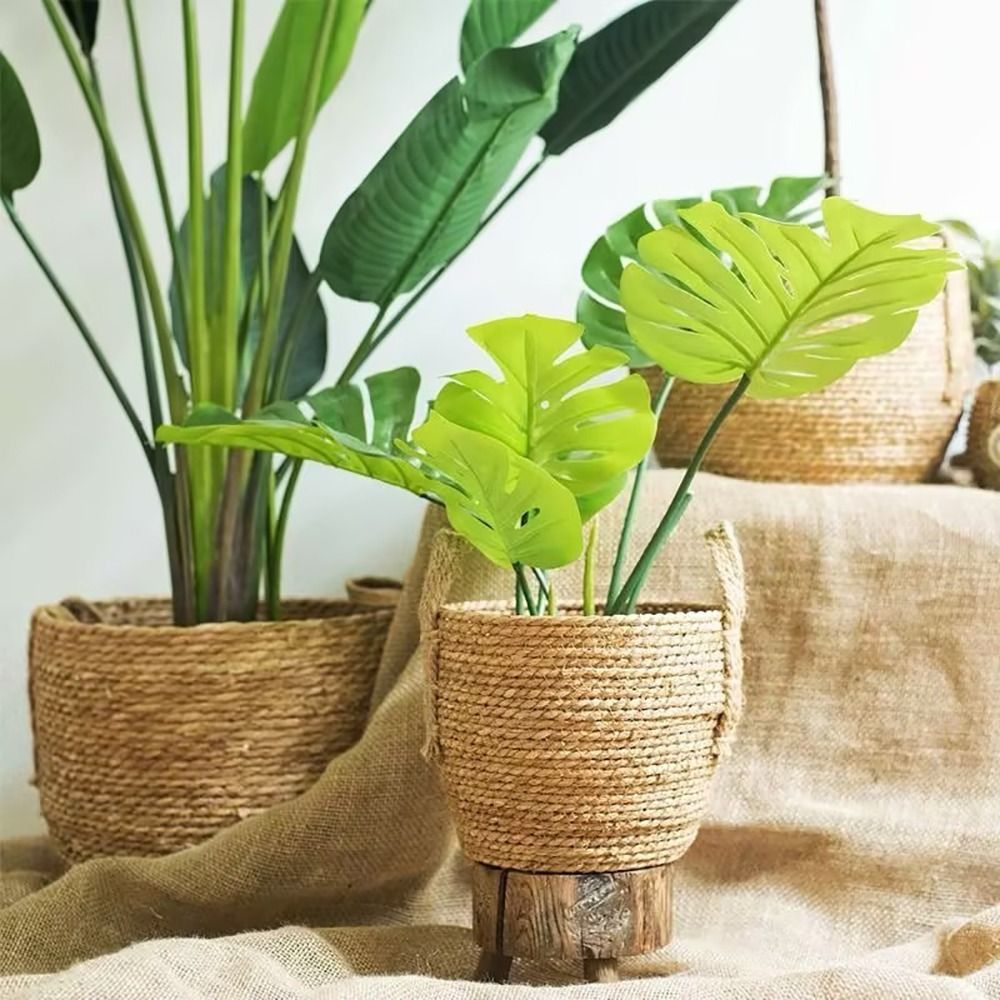 Rattan Plant Basket - 1 قطعة لحديقة الشرفات اناء للزهور