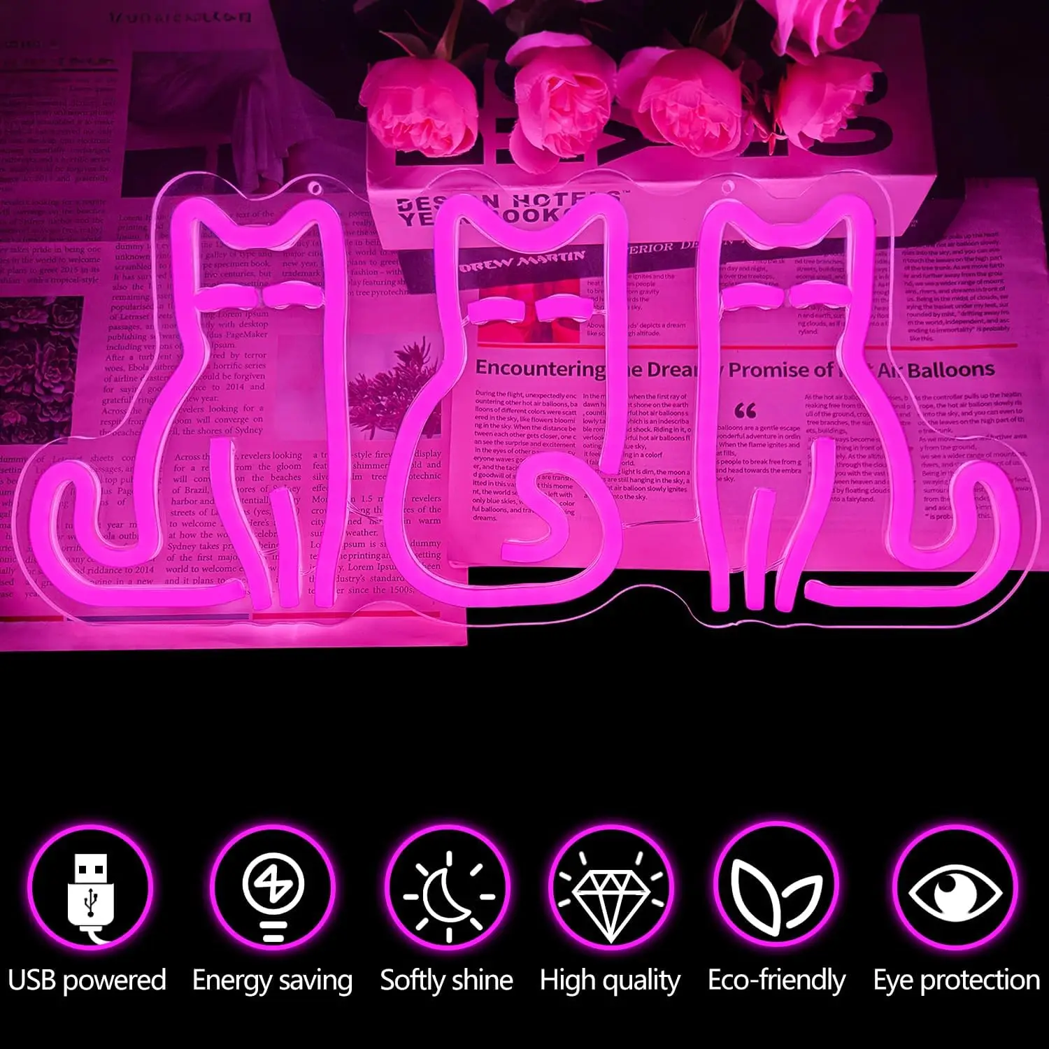 لافتة نيون على شكل قطط مع إضاء - مراجعة Home Decor Theme وسعره