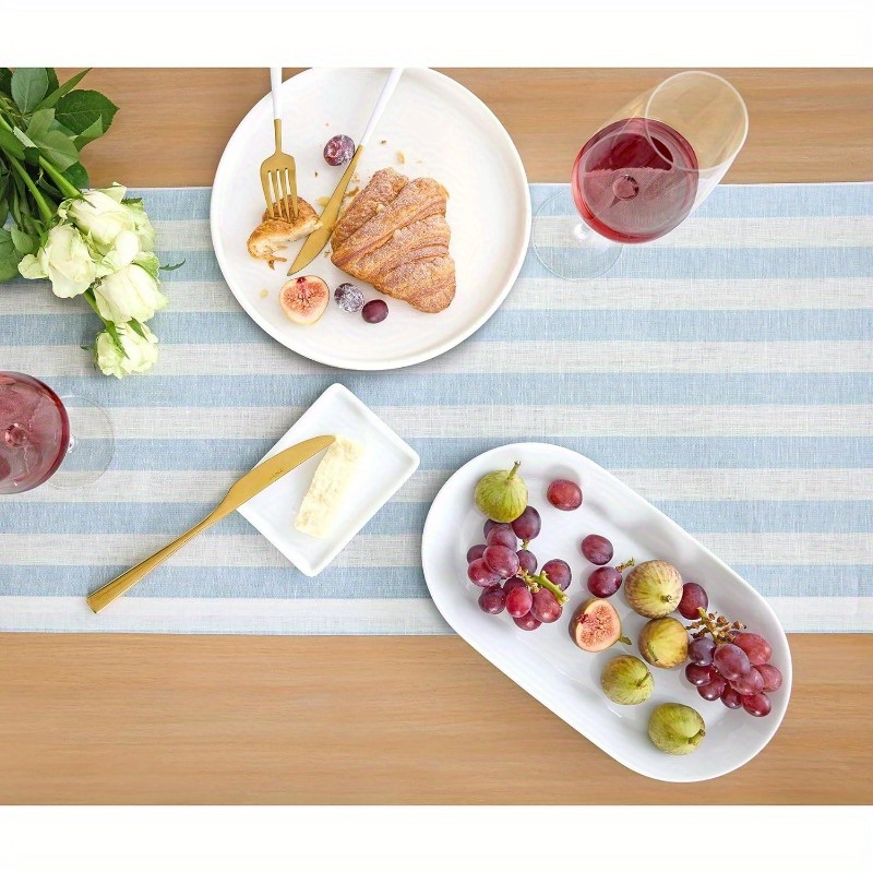 مفرش طاولة مخطط أفقي باللونين  - مراجعة Linen Table Runner وسعره